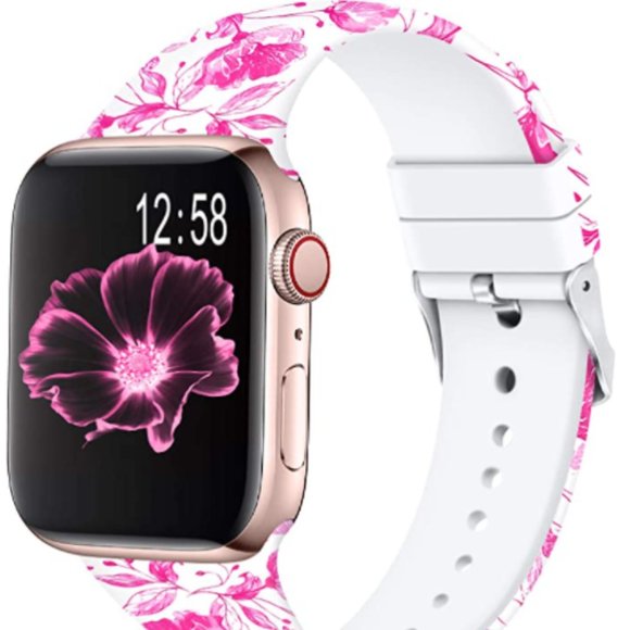 FLAPI Silicone Pink Flower Band for iWatch 38mm/40mm/41mm/42mm/44mm… - Picture 1 of 3